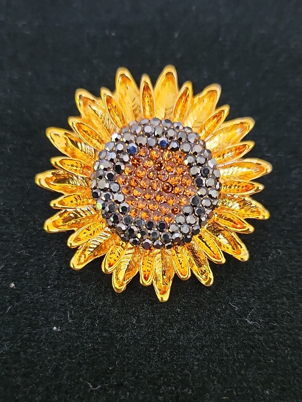 Sunflower Crystal Brooch - Gold Tone